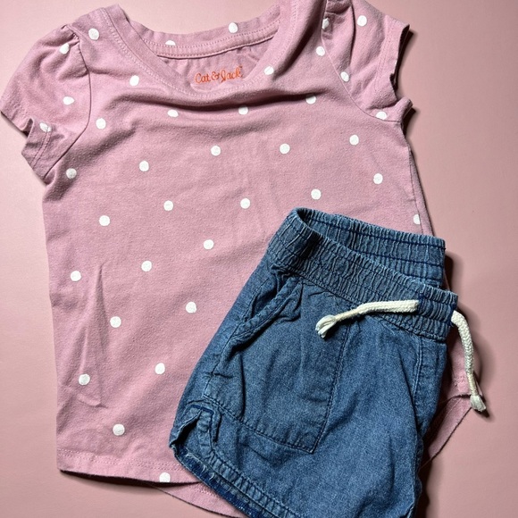 Cat & Jack Pink and White Polka Dot Short Sleeve Tee - Picture 1 of 4